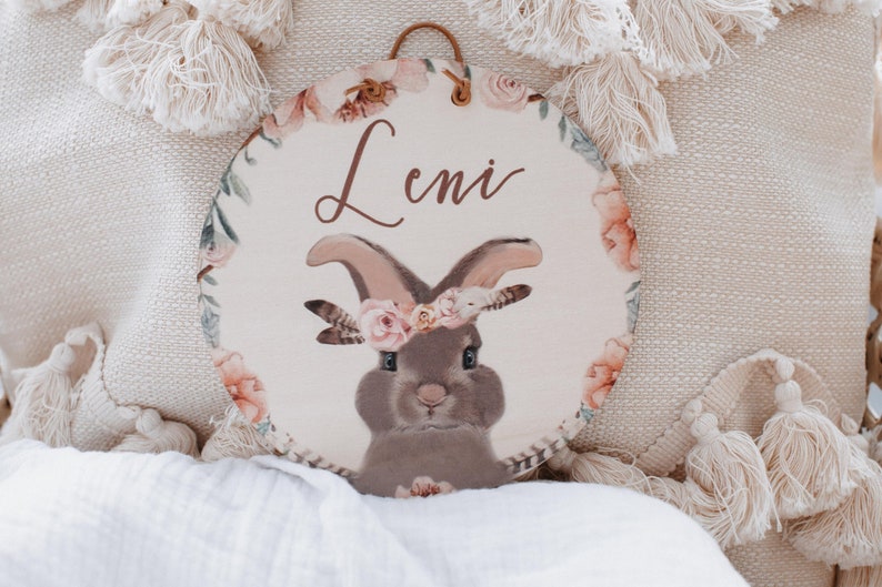 Namensschild Holz Waldtiere, Baby Schild, Babyzimmer Deko, Holzschild personalisiert,Boho Tiere,Fuchs, Reh,Geschenke zur Geburt,Namensschild Hase