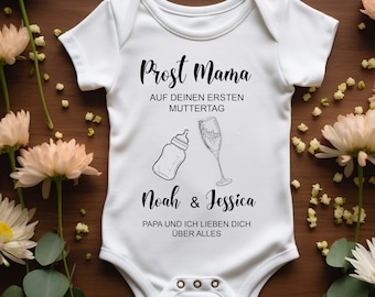 Erster Muttertag Baby Body und T-shirt, Personalisiertes Geschenk Mama, Prost Mama, Geschenke Muttertag