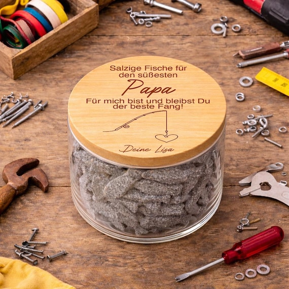 Papa Angler Geschenk personalisiert lustiges Vatertagsgeschenk Papa Geschenk Glas Vatertag Geschenk von Kind Vorratsglas bester Fang Papa