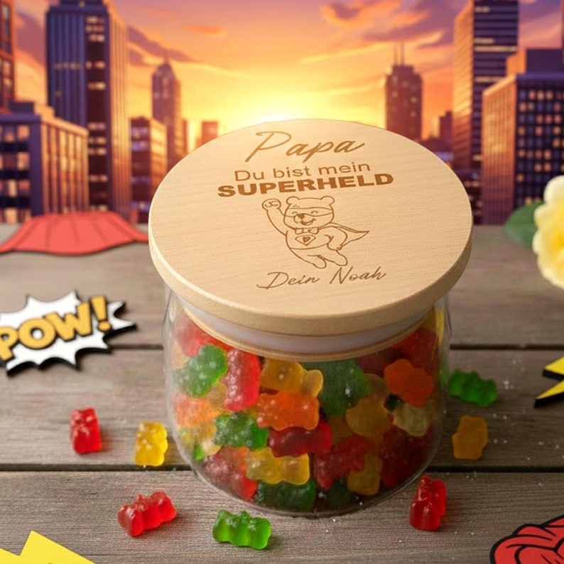Liebevolles personalisiertes Geschenk für Papa mit Süßigkeiten Glas