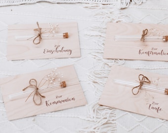 Money gift packaging, for communion, for baptism, all the best, wooden card with test tube, greeting card