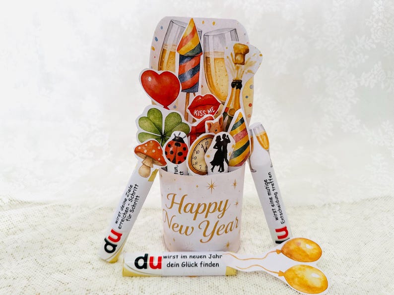 Leere Duplo-Banderolen mit Silvester-Motiv – ideal zum Selbstbeschriften und Personalisieren.