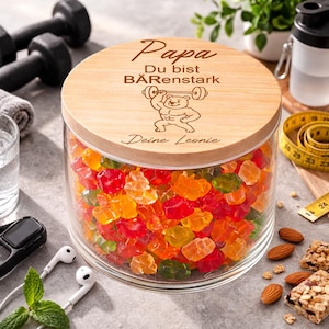 Gummibärchen Glas als Vatertagsgeschenk für Papa mit Holzdeckel