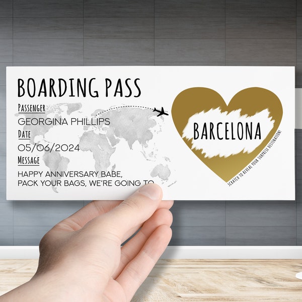 à gratter la carte d'embarquement | Vacances/voyages surprises | Bon d'achat Reveal Destination | Anniversaire, Noël, Cadeau personnalisé d'anniversaire