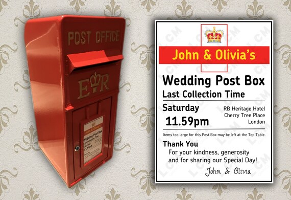 Personnalisé Royal Mail Mariage Carte Post Box-verrouillable/verrouillage Postbox