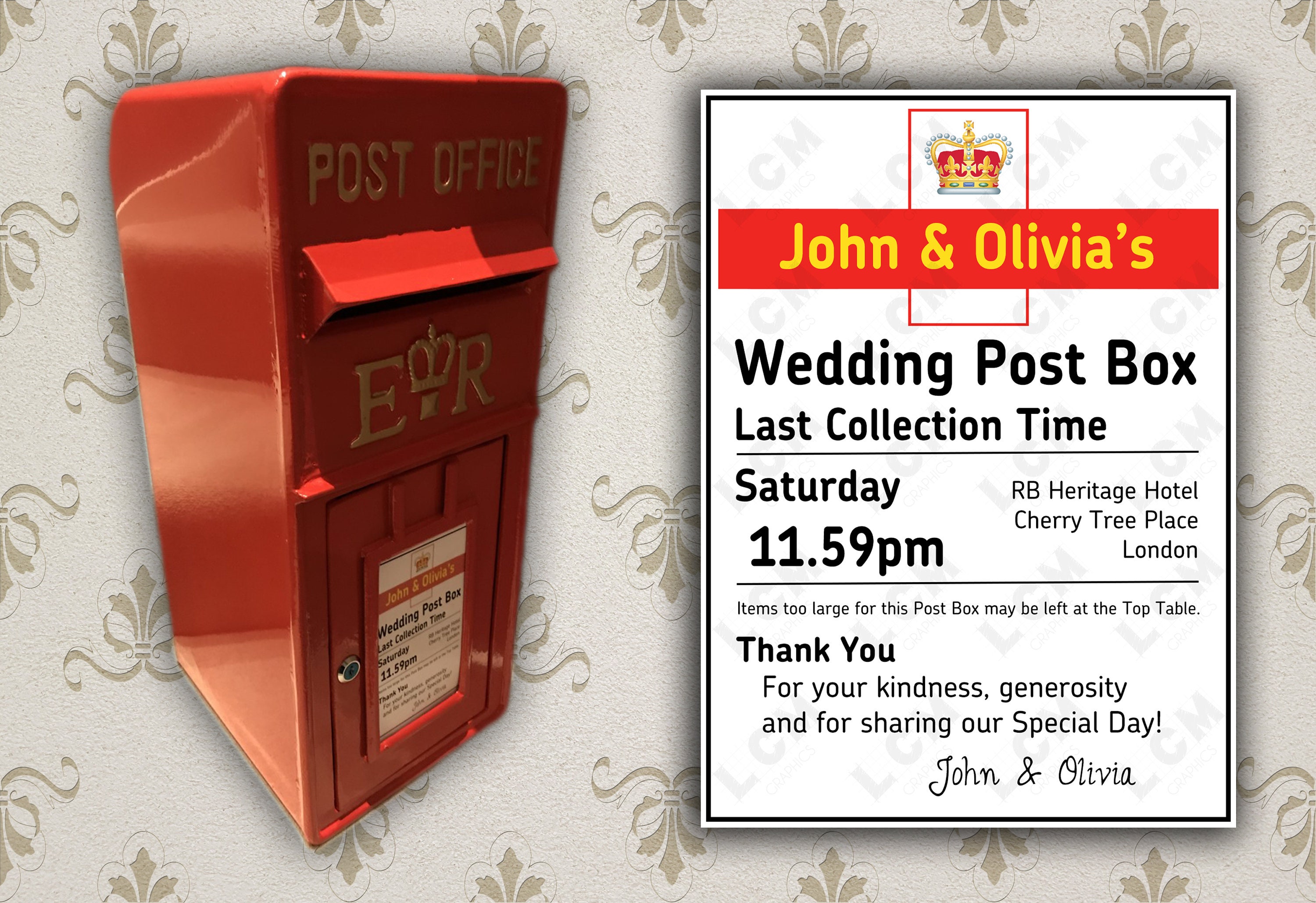Royal Mail Reception Post & Cards Wedding Post Mail Box Personalised 