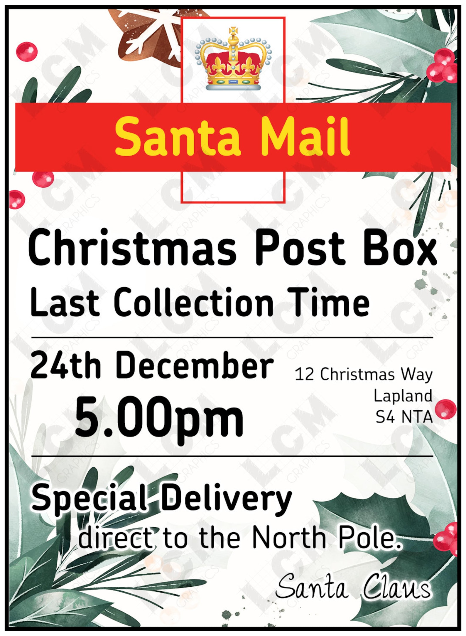 Royal Mail Christmas Post Box Sign/insert Personalisable for Etsy UK