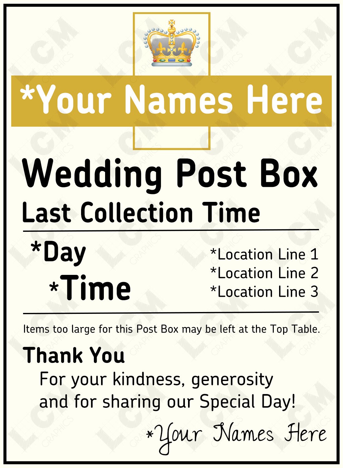 Royal Mail Wedding Post Box Sign/insert Personalised for Etsy UK