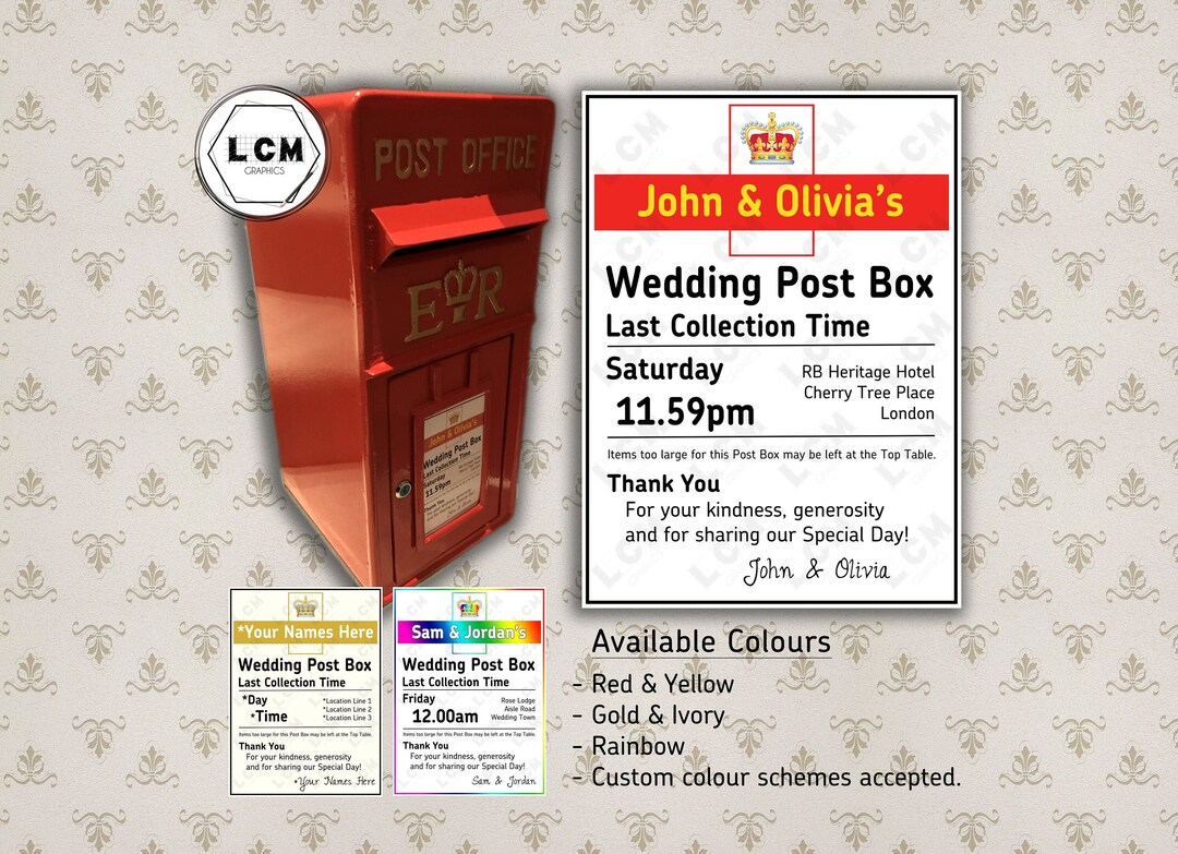 Royal Mail Wedding Post Box Sign/insert Personalised for Etsy UK