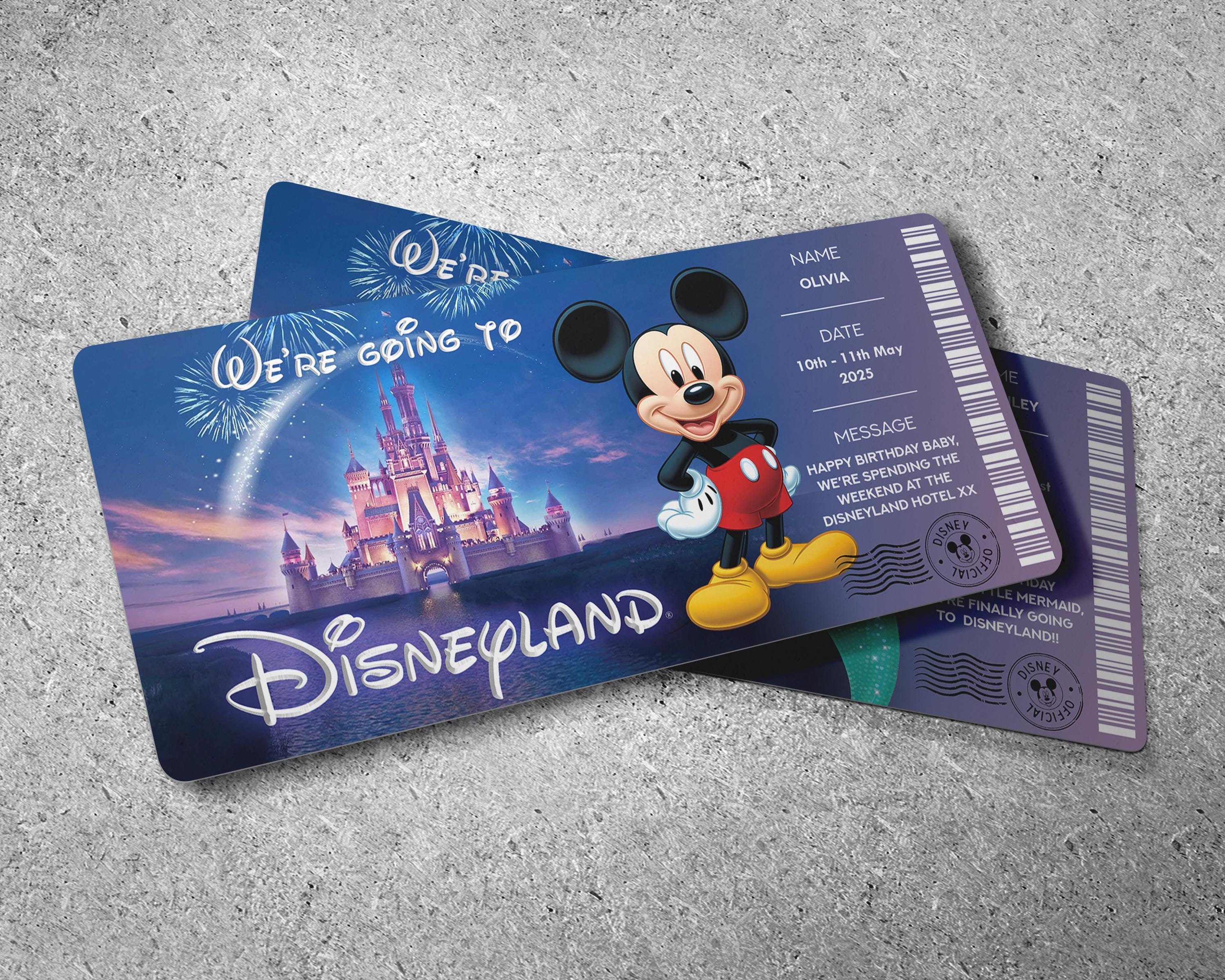 Disneyland Ticket | Personalised Surprise Reveal Trip, Holiday to Disney | Birthday, Christmas, Anniversary Custom Gift Keepsake