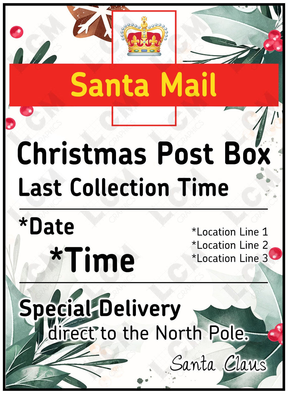 Royal Mail Christmas Post Box Sign/insert Personalisable for Etsy UK