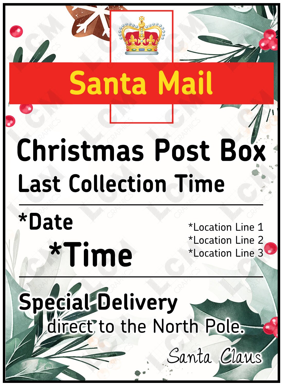 Royal Mail Christmas Post Box Sign/insert Personalisable for Etsy UK