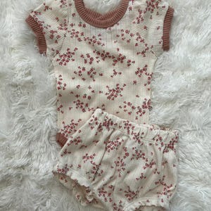 Baby Girl White and Pink Floral Onesie and Shorts Set