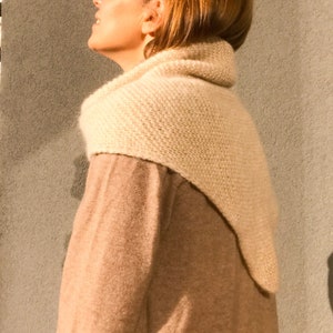 Fluffy knit alpaca beige triangle womens scarf image 3