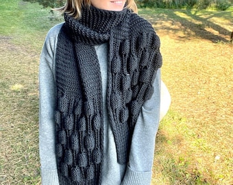 Chunky knit extralong scarf, big shoulder wrap, unisex oversized scarf, large shawl, merino wool and alpaca neck warmer, thick knit scarf