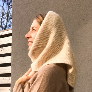 Fluffy knit alpaca beige triangle womens scarf image 4