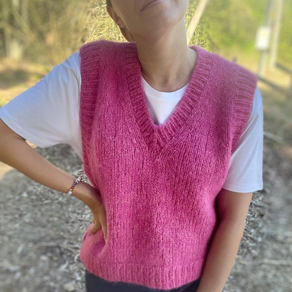 Chunky Knit V-Neck Vest Pattern: Beginner Friendly (PDF Pattern with video)
