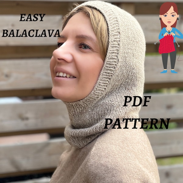 KNITTING PATTERN - balaclava for women, beginner friendly knitting tutorial, easy knit pattern, video support, fast knit