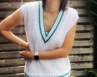 Knitting pattern - V-neck Vest, easy to knit,  chunky knit tutorial, video pattern, knitted slipover, fast knit sweater vest