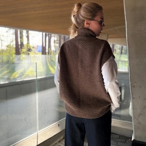 Oatmill Vest Knitting Pattern: High Collar Buttoned Sleeveless Top (PDF Pattern) image 4