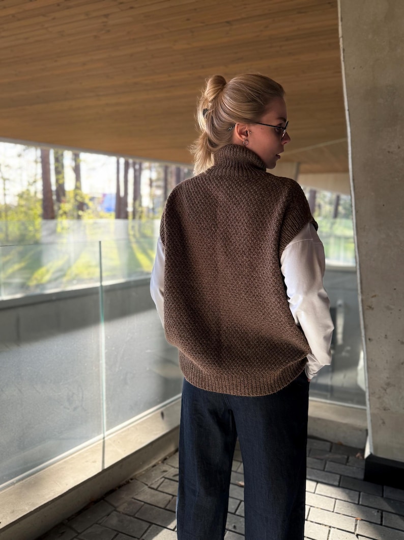 Oatmill Vest Knitting Pattern: High Collar Buttoned Sleeveless Top (PDF Pattern) image 4