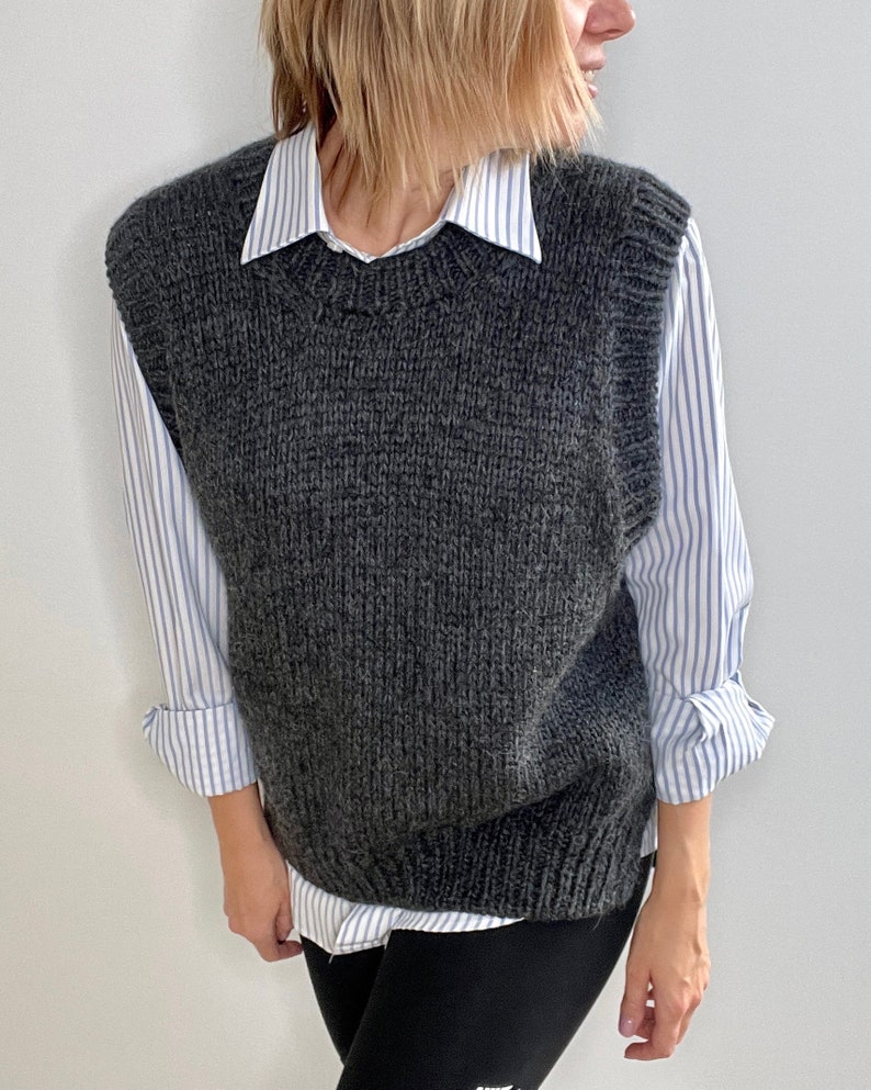 MODÈLE de gilet facile à tricoter, tutoriel de tricot épais débutant avancé à intermédiaire, gilet pull en tricot rapide, modèle de pull sans manches PDF image 2