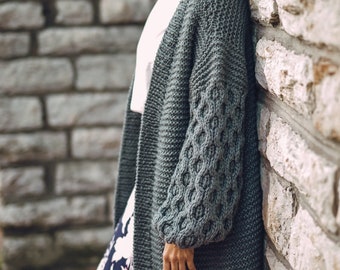 Cocoon Chunky Knit Sweater Cardigan Maxi Cardigan Oversized Sweater Kimono Wool Coat Duster Cardigan Bubble Sleeve Long Cardigan Etsy
