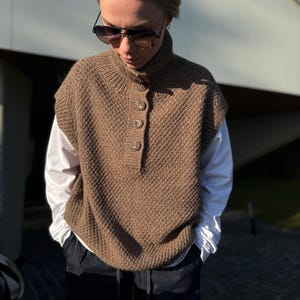 Oatmill Vest Knitting Pattern: High Collar Buttoned Sleeveless Top (PDF Pattern) image 3
