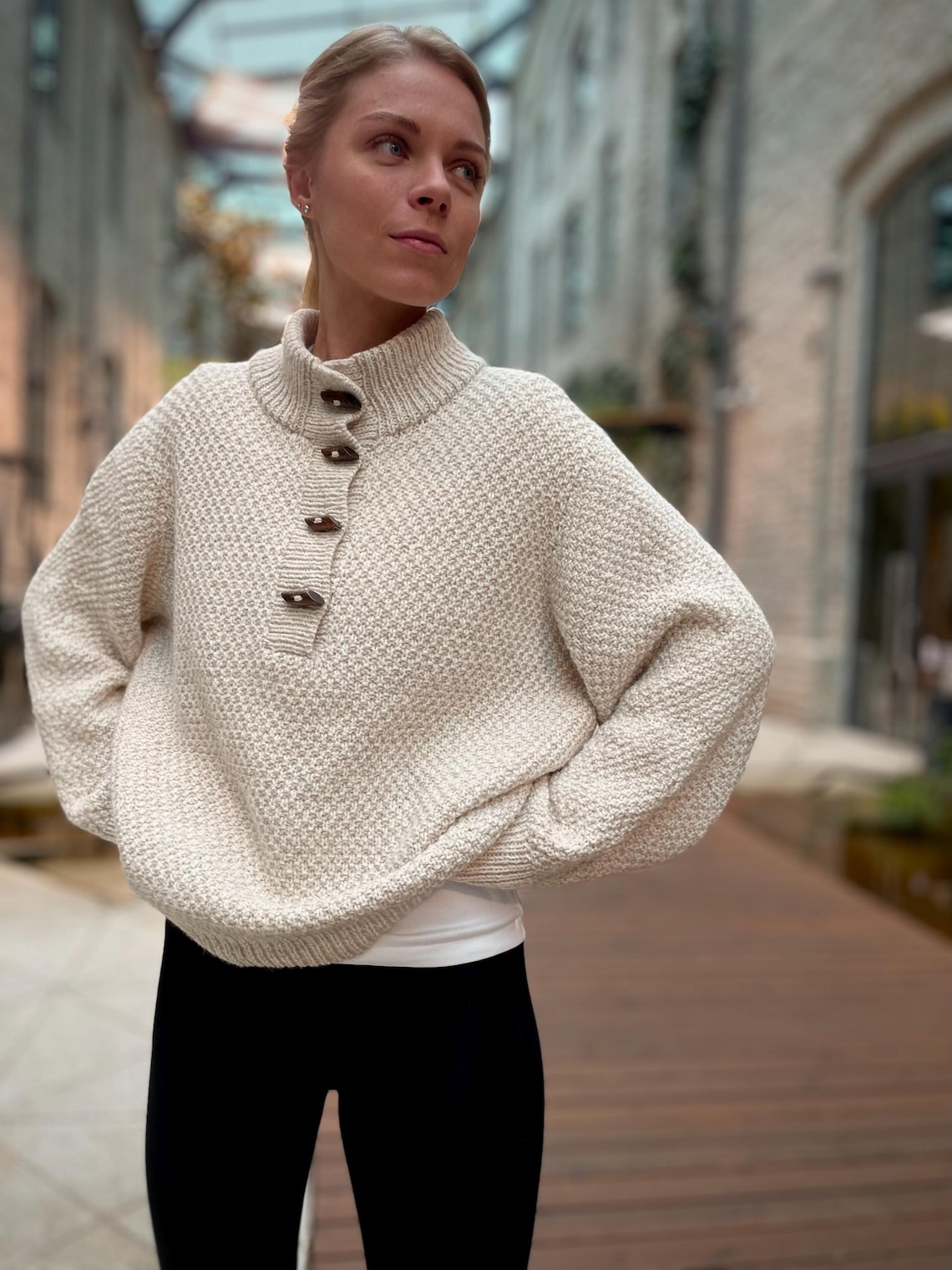 Pattern Relaxed Oatmill Sweater Knitting Pattern: Relaxed Fit and Polo Neckline Jumper ...