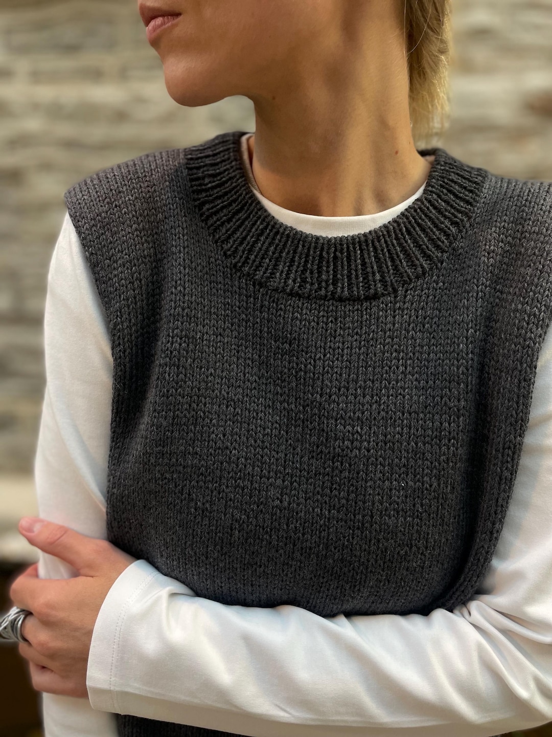 【SCENERITY】Point knit vest Knitting Pattern Sweater Vest Knitting Pattern V Neck Vest