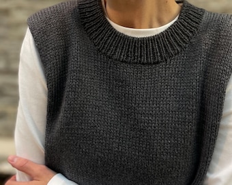 Knitting pattern Pure Comfort Vest, beginner friendly knitting tutorial, worsted weight yarn knitting