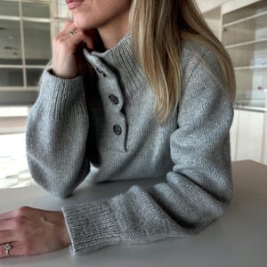 Mistfall Swseater Knitting Pattern: High Neck and Buttoned Placket Pullover (Worsted Weight, Bottom-Up Construction, PDF Pattern with video)