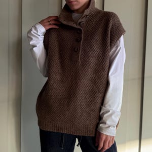 Oatmill Vest Knitting Pattern: High Collar Buttoned Sleeveless Top (PDF Pattern) image 2