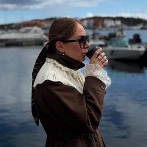 Mönster för stickad krage och manschetter - volangkrage, spetsmanschetter till handleder (PDF- och videoinstruktioner)