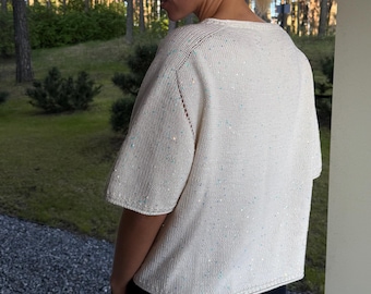 Tuul Tee KNITTING PATTERN, top down seamless knitting in the round, tee knit tutorial with worsted weight yarn