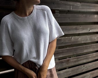 All Summer Tee KNITTING PATTERN, bottom-up seamless knitting in the round, tee knit tutorial with worsted weight yarn
