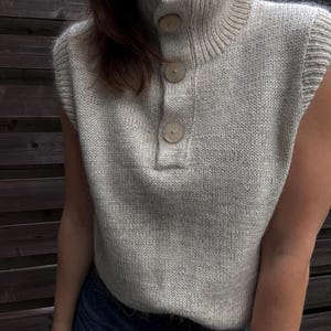 Mistfall Vest Knitting Pattern: High Neck and Buttoned Placket Slipover (Worsted Weight, Bottom-Up Construction, PDF Pattern with video)