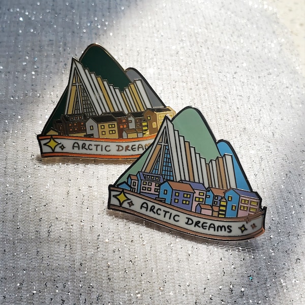 Arctic Dreams Enamel Pin featuring the Arctic Cathedral of Tromsø, Norway