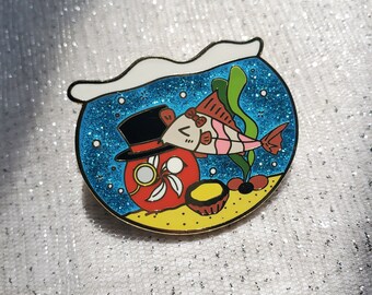 Hong Kongball Fish Tank Enamel Pin mettant en vedette un poisson Corydoras et une tarte aux œufs