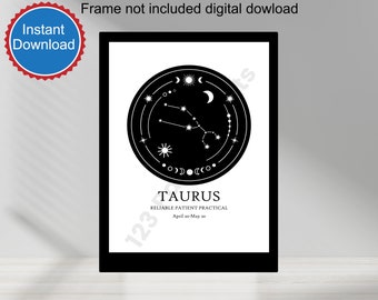 PRINTABLE Taurus Digital Astrology Print Digital Download Astrology Art Print