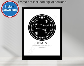 PRINTABLE Gemini Digital Astrology Print Digital Download Astrology Art Print