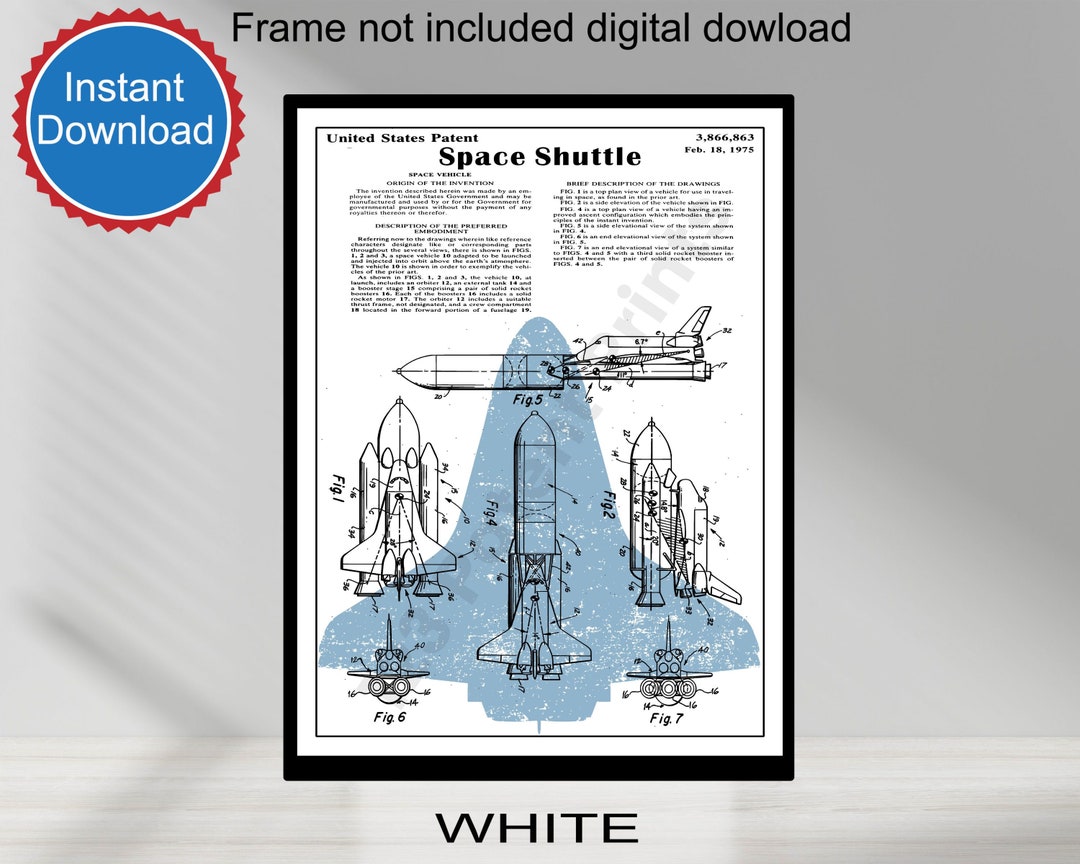 PRINTABLE NASA Space Shuttle Patent Print Art 1975, Kids Room Space ...