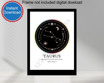 PRINTABLE Taurus Metallic Digital Astrology Print Digital Download Astrology Art Print