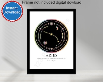 PRINTABLE Aries Metallic Digital Astrology Print Digital Download Astrology Art Print