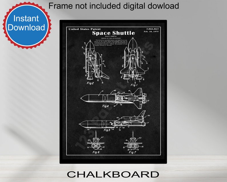 PRINTABLE NASA Vintage Space Shuttle Patent Print Art 1975, Kids Room ...