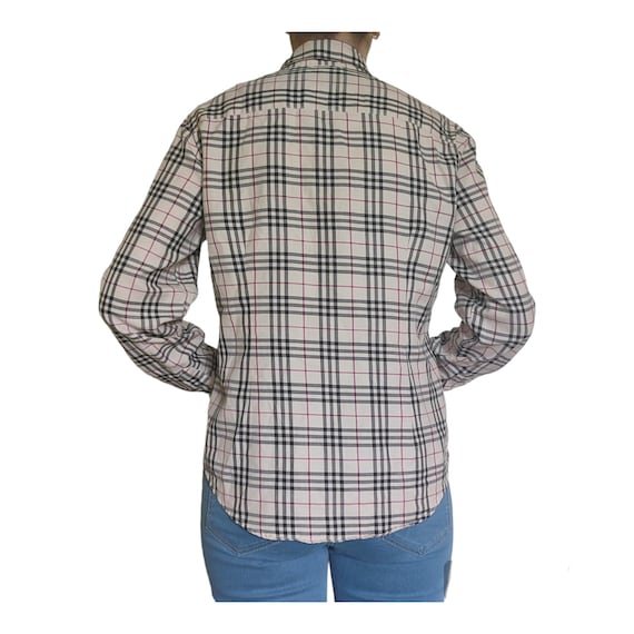 L M femme BURBERRY London Shirt Chemise britannique decontractee a carreaux Nova Royaume Uni haut en coton col vintage manches longues haut