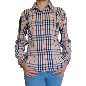 L size Vintage BURBERRY London Shirt Nova Check Cotton Top Oxford Style