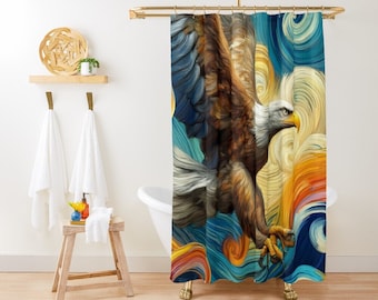 Majestic Eagle Swirl Art Shower Curtain - Soar with Style in Your Bath Space- Transformative Bathroom Art, Bath Accessory