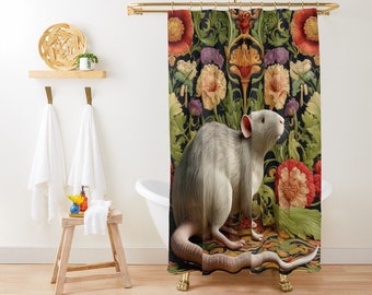 Enchanted Garden & Wise Rat Illustration Shower Curtain - Transformative Bathroom Art, Bath Accessory