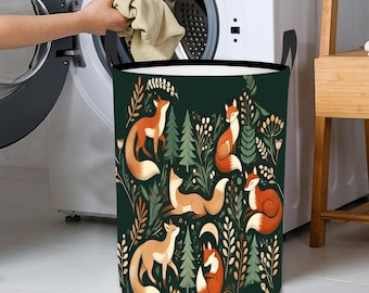 Woodland Fox Laundry Basket – Foldable Fabric Hamper with Handles, Waterproof Storage Bin for Nursery, Kids Room,  Toy Organizer